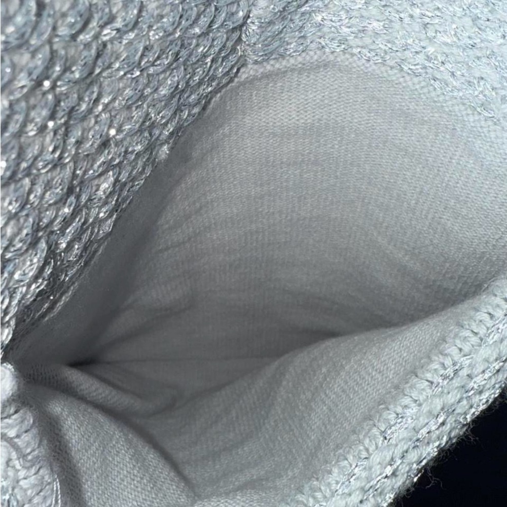 Sparkly Chico’s Metallic Silver Gray Tweed Sweater Blazer Frayed Edging Size 4 - Picture 8 of 9